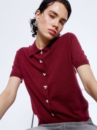 вязаный джемпер-поло с пуговицами из страз - женские джемперы женские 