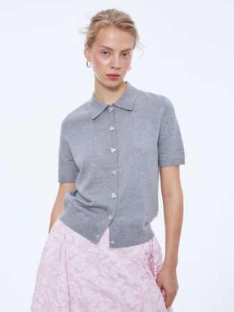 вязаный джемпер-поло с пуговицами из страз - женские джемперы шерстяные 