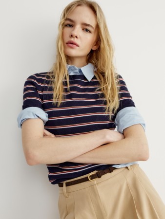вязаный джемпер с коротким рукавом в полоску - женские джемперы, свитеры и кардиганы