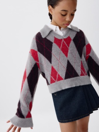 вязаный джемпер с воротником поло для девочек фотография