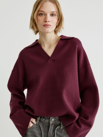 вязаный джемпер с воротником поло - женская одежда угольная 