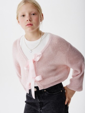 вязаный кардиган из смесовой шерсти с бантиками для девочек - детская одежда, обувь и аксессуары для всех возрастов из органзы 