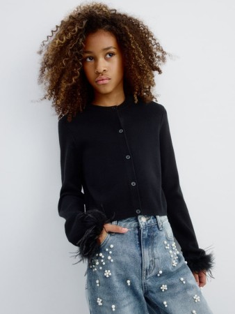 вязаный кардиган с перьями для девочек - детская одежда, обувь и аксессуары с круглым вырезом 