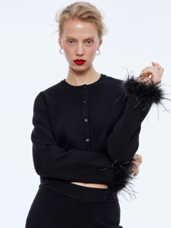 вязаный кардиган с перьями - женские кардиганы с перьями 