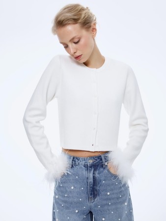 вязаный кардиган с перьями - женские кардиганы с перьями 