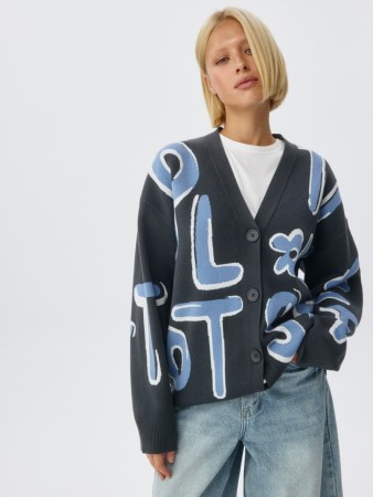 вязаный кардиган с принтом - женская одежда жаккардовая 