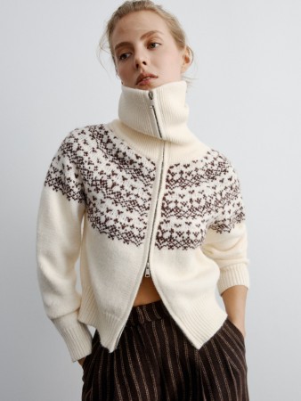 вязаный кардиган с жаккардовым орнаментом - женская одежда в рубчик 