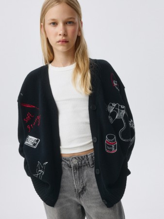 вязаный кардиган с жаккардовым принтом для девочек фотография