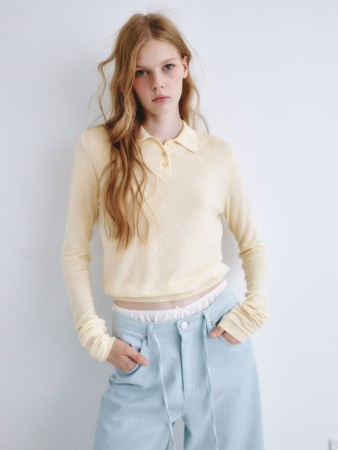 вязаный лонгслив-поло из линейки  young - детские футболки и поло для старшеклассников 