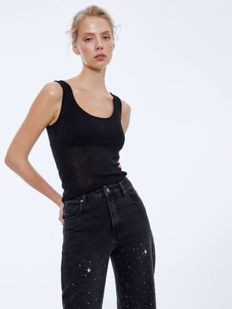 вязаный топ из блестящей пряжи - женская одежда из люрекса 