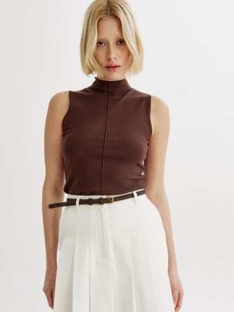 вязаный топ с высокой горловиной - женские топы и майки прилегающие 