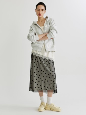 юбка миди из трикотажной сетки в горошек - женские юбки в горошек 