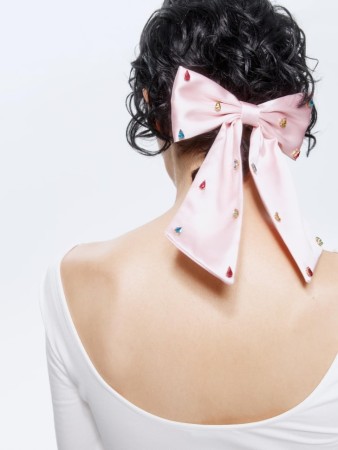 заколка бант с камнями-стразами - женские аксессуары розовые 