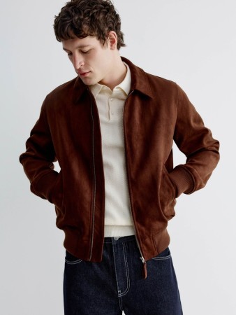 замшевый бомбер с воротником - мужские куртки длинные 