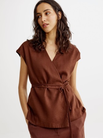 жилет с запахом из смесовой вискозы и льна - женские жилеты с запахом 