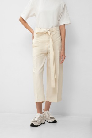 брюки  бежевый - женские брюки на высокой посадке 