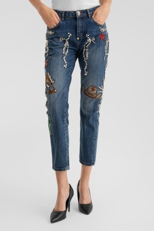 джинсы  декор кристаллами фотография