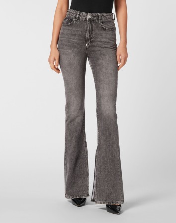 джинсы клеш  - женская одежда, обувь и аксессуары серая 