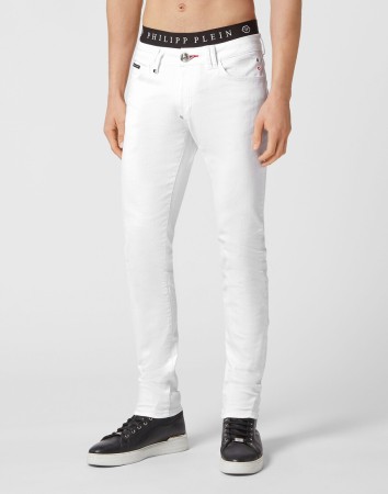 джинсы зауженные  - мужская одежда с баской 