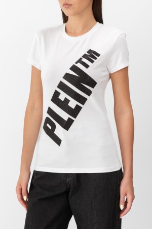 футболка  с контрастным лого белый - женские футболки и поло с воротником 