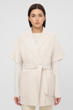 полупальто  из кашемировой и шерстяной ткани - женская верхняя одежда с коротким рукавом 