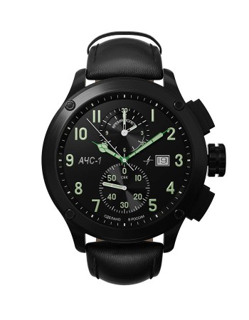 ачс-1 3520.d 44 мм кварц хронограф черные матовые - наручные часы недорогие 