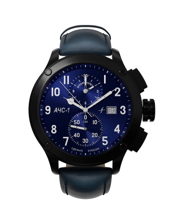 ачс-1 44 мм кварц хронограф синие матовые - наручные часы недорогие 