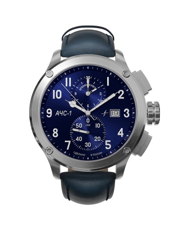 ачс-1 44 мм кварц хронограф синие стальные - наручные часы недорогие 