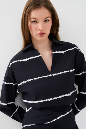 блузка в полоску - женские блузки с вырезом 