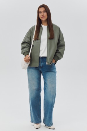 бомбер из натуральной кожи - женские куртки и пуховики зеленые 