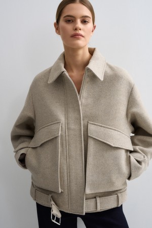 бомбер из пальтовой ткани - женские куртки текстильные 