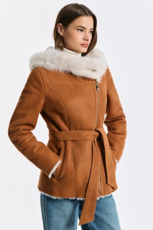 дубленка из натуральной овчины - женские дубленки оранжевые 