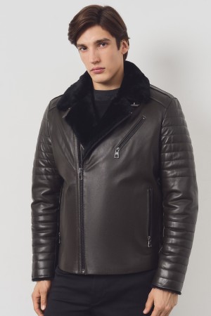 дубленка из овчины и натуральной кожи - мужские дубленки зеленые 