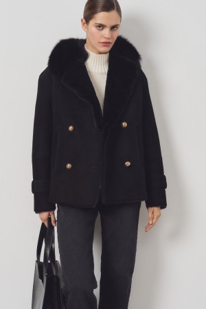 дубленка из овчины с отделкой мехом песца фотография