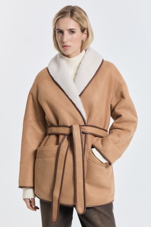 дубленка из овчины с поясом фотография