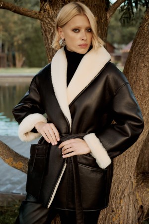 дубленка из овчины с поясом - женские дубленки снежная королева 