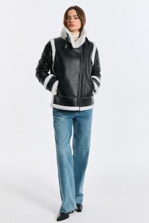 дубленка-косуха с меховой отделкой - женские дубленки из полиамида 