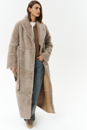 двусторонняя дубленка из овчины с поясом фотография