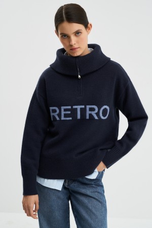 джемпер с надписью - женские джемперы синие 