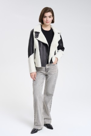 комбинированная дубленка из овчины - верхняя одежда разноцветная 