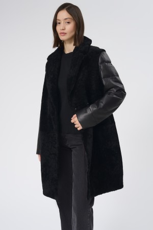 комбинированная шуба из овчины - женские шубы утепленные 