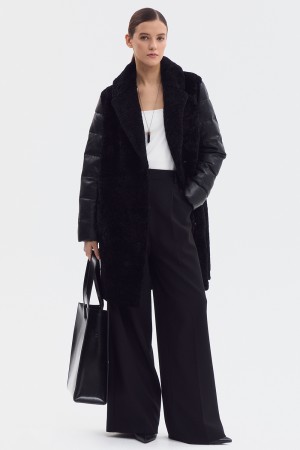 комбинированное пальто из овчины фотография