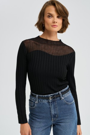 комбинированный трикотажный джемпер - женские джемперы нейлоновые 