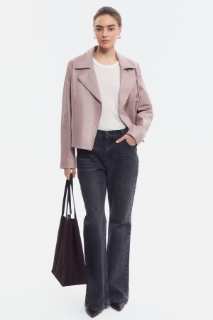 косуха из натуральной кожи - женские куртки и пуховики розовые 