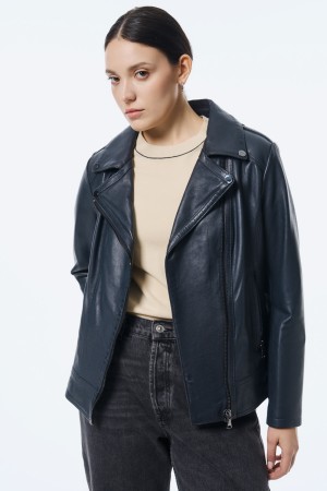 косуха из натуральной кожи - женские куртки и пуховики синие 