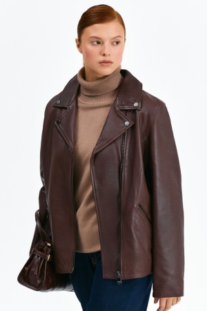 косуха из натуральной кожи - женские куртки и пуховики коричневые 