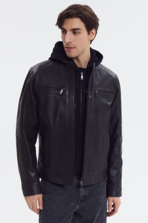 кожаная куртка с капюшоном - куртки и пуховики