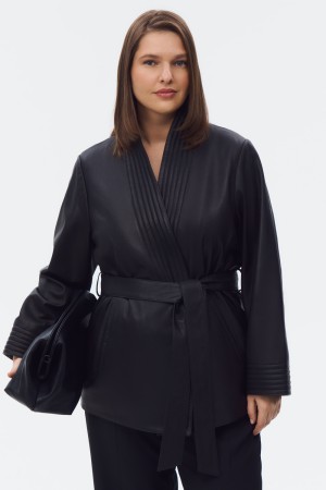 кожаная куртка с поясом - куртки и пуховики без застежки 