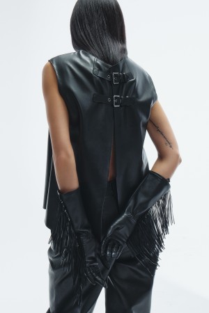 кожаный топ с открытой спиной - женские топы и майки с ремешком 