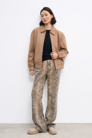 куртка из натуральной замши - женские куртки и пуховики бежевые 